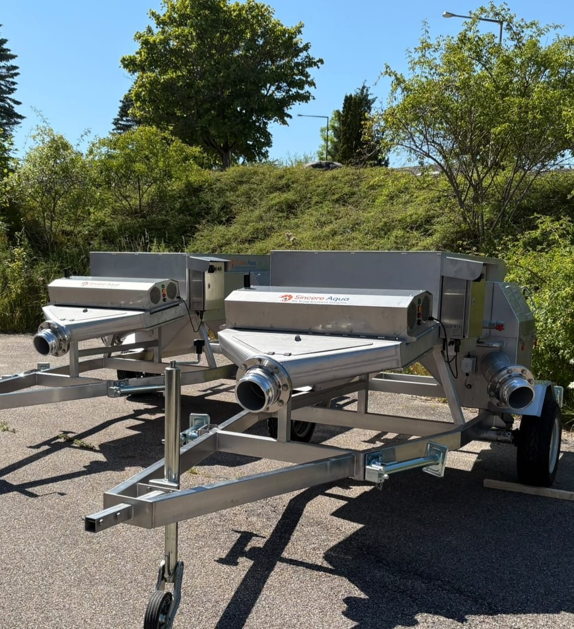 Sincere Aqua shrimp counters on trailers, ready for deployment